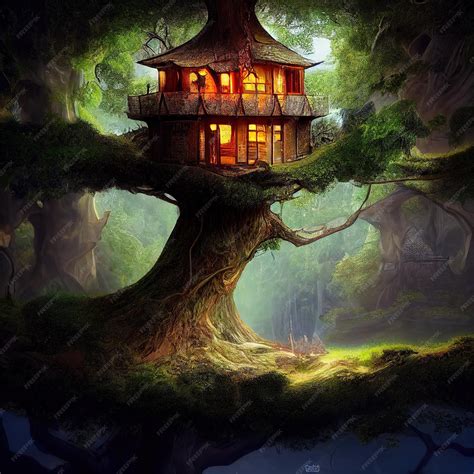 Premium Photo Fantasy Tree House Fairytale Fantasy Landscape Tree