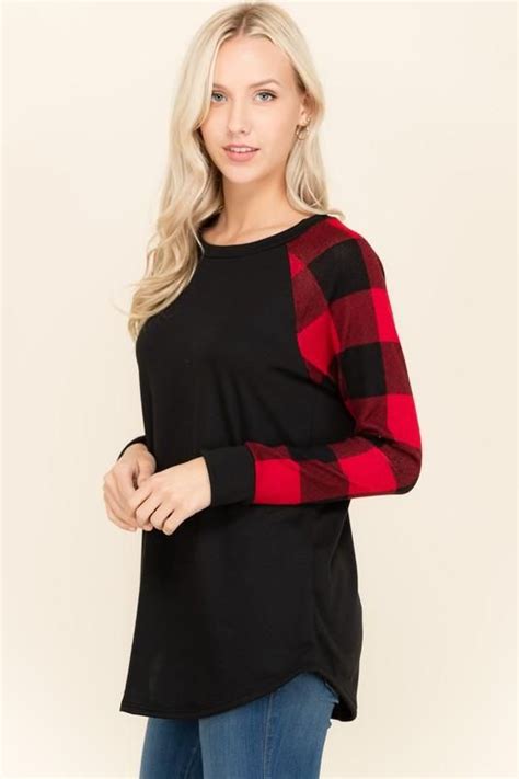 Buffalo Plaid Raglan Top Womens Buffalo Plaid Plaid Tops