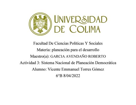 Actividad Sistema Nacional De Planeaci N Democr Tica Facultad De