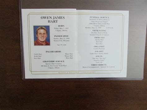 Owen Hart Funeral Program RARE Pro Wrestling WWE WWF TNA NWA ROH ...