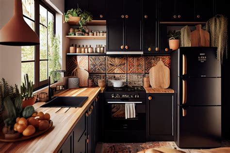 Nordic Inspired Kitchen With Sleek Black Appliances Natural Wood