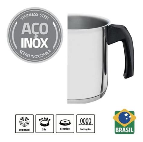 Leiteira Caneca Fervedor Tramontina Aço Inox Fundo Cooktop Fogão