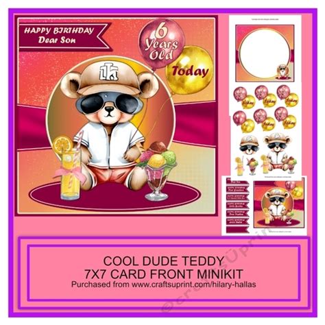 Cool Dude Teddy 7x7 Card Front Minikit CUP1255178 819 Craftsuprint