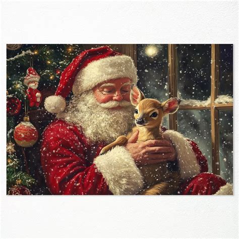 Amazon Leetideful Vintage Santa Claus And Reindeer Canvas Wall Art