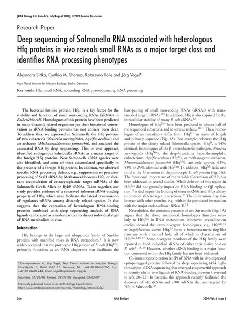 Pdf Deep Sequencing Of Salmonella Rna Associated With Heterologous