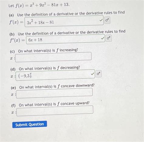 Solved Let F X X3 9x2−81x 13 A Use The Definition Of A