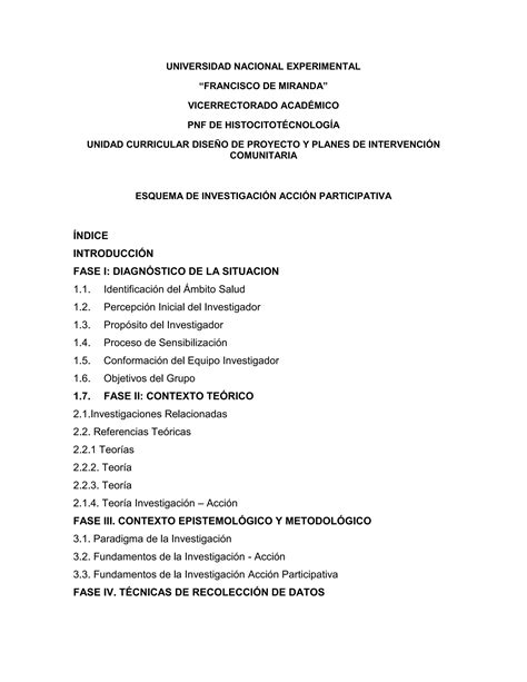 Esquema De Proyecto De Investigacion Accion Pdf