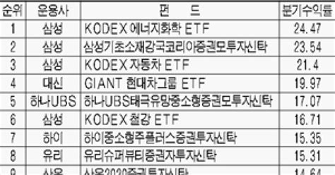 Etf 펀드수익률 상위 휩쓸어