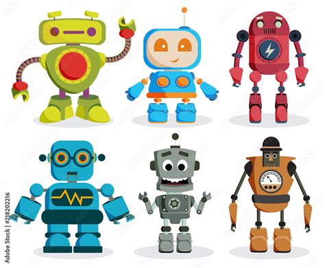 Robot Toys Vector Characters Set Colorful Kids Robots Elements With