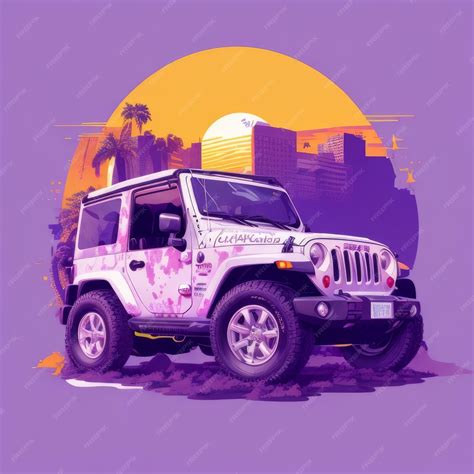 Premium AI Image | realistic purple Jeep flat design of one retro vintage