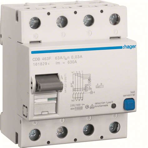 Interrupteur différentiel Hager 63A 30 mA 4 Pôles Ty