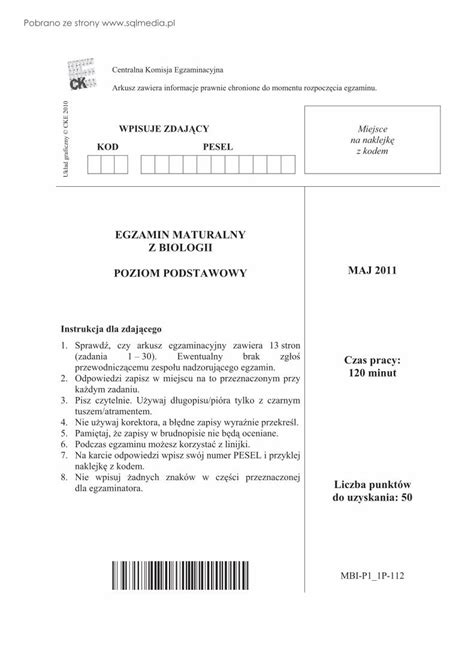 Pdf Wpisuje Zdaj Cy Miejsce Na Naklejk Kod Pesel Biologia