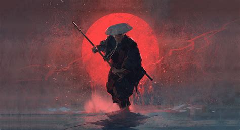 Samurai Moon Oriental Fantasy Warrior Hd Wallpaper By Joakim Ericsson