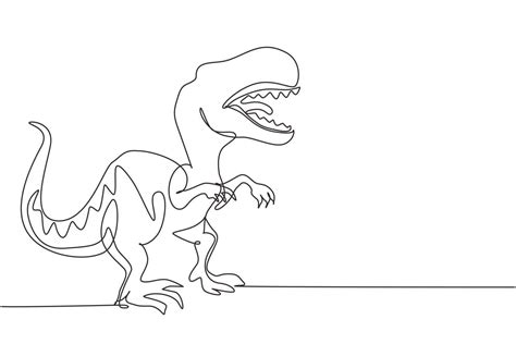 Single one line drawing tyrannosaurus rex. Roaring tyrannosaurus. Prehistoric carnivorous ...