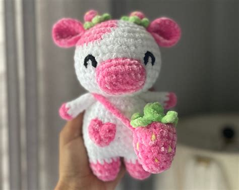 Crochet Mini Strawberry Cow Amigurumi Cow Cow Plush Strawberry Cow