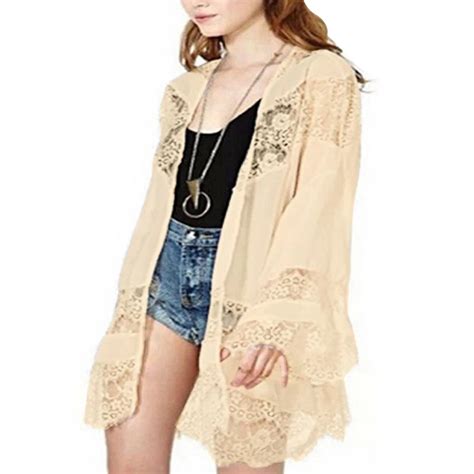 Elegant Autumn Boho Summer Chiffon Kimono Cardigan Women Lace Plus Size