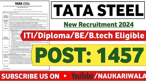 Tata Steel Recruitment 2024 Fresher Itidiplomabtech Mnc Jobs