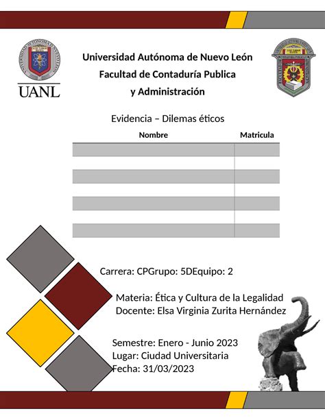 Evidencia 2 1 Reporte dilemas éticos Carrera CPGrupo 5DEquipo 2