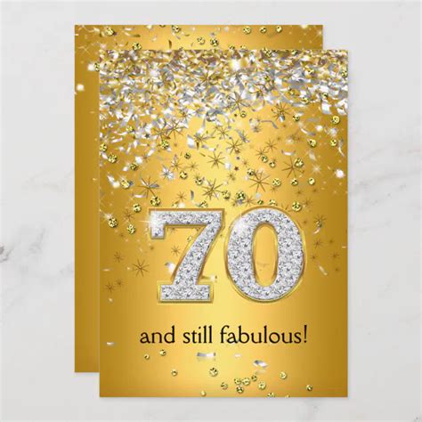 Fabulous 70 Gold Silver Streamers 70th Birthday Invitation Zazzle