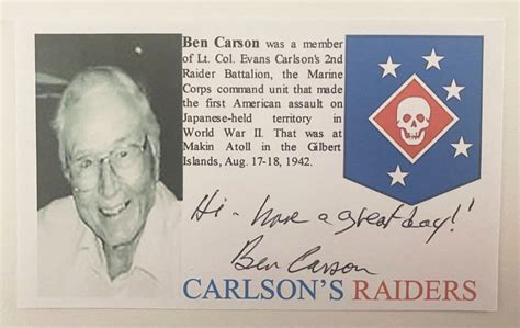 Wwii Carlsons Raiders Ben Carson Signed Commemorative Card