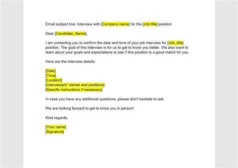 Interview Confirmation Email Interview Confirmation Email Template