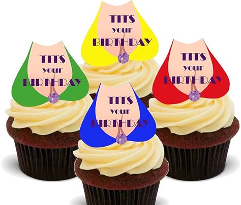Made You Tits Your Birthday Funny Rude Edible Cupcake Toppers Stand Up Wafer Cake Decorations
