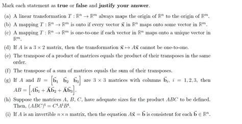 Solved Mark Each Statement As True Or False And Justify Your