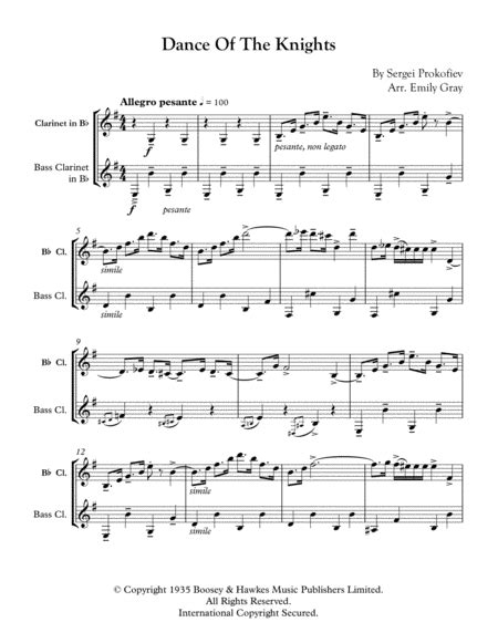 Dance Of The Knights Arr Emily Gray By Sergei Prokofiev Sheet Music For Clarinet Duet At