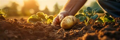 AI generated Close-up of a hands gently lifting a potato from the soil