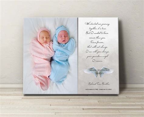 Personalized Loss Of Twin Photo Memorial Keepsake Canvas Print