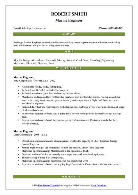 Marine Engineer Resume Samples Qwikresume