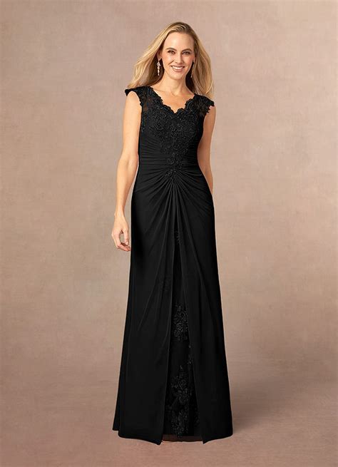 Black Azazie Jovie A Line Lace Floor Length Dress Azazie