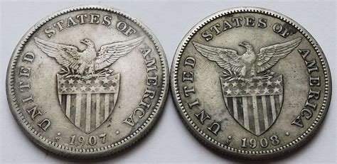 1907 S 1908 S Philippines 1 Peso Silver Coins San Francisco Mint Ebay