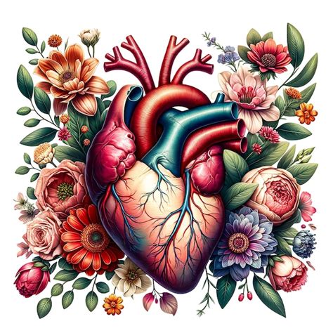 Premium Photo Anatomical Heart Surrounded By Vibrant Flowers