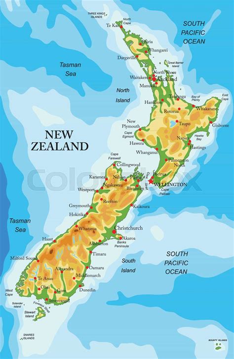 New Zealand physical map | Stock vector | Colourbox