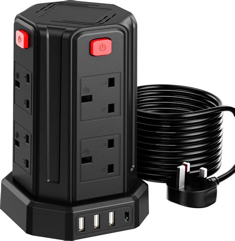 Tower Extension Lead With Usb Slots Extension Lead 5m Multi Plug Extension 8 Outlets And 1 Type