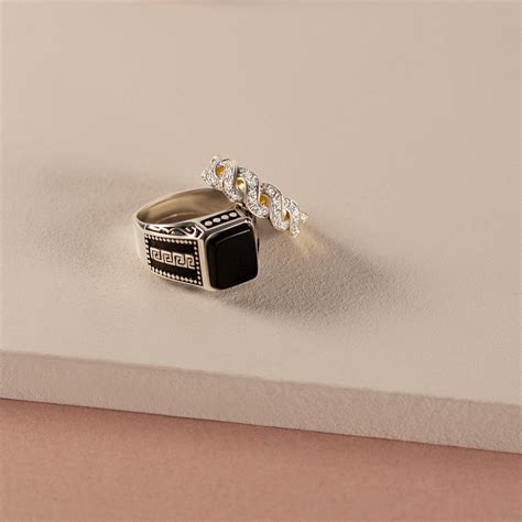 Bague Argent Onyx Imitation Rectangulaire Maty