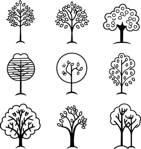 Premium Vector Tree Line Art Silhouette Black And White Vector