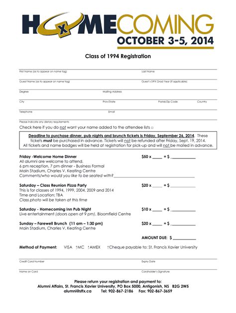 Fillable Online Printable Registration Form St Francis Xavier