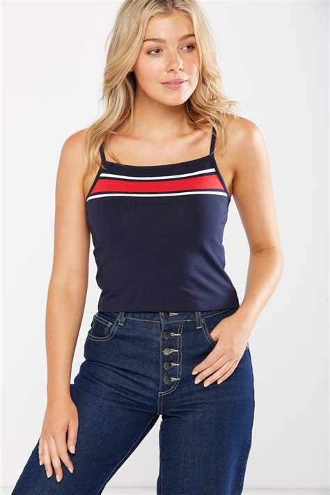 Fashion Crop Cami Stripe Navy Cotton On T Shirts Vests And Camis