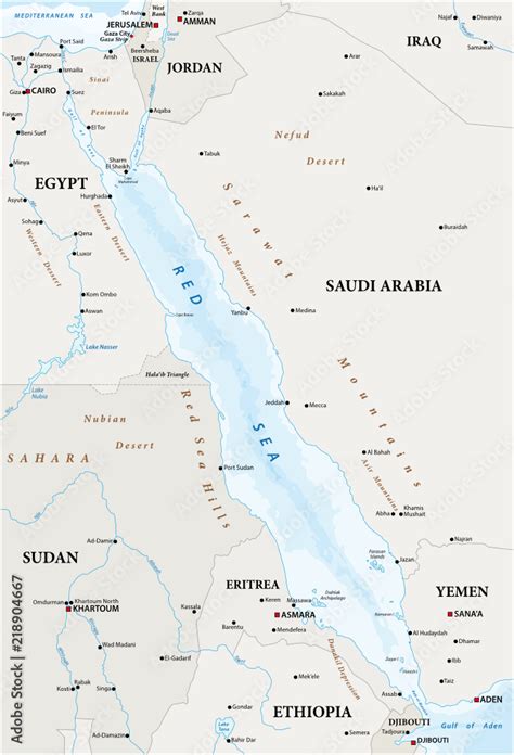 Map of the Red Sea with its neighboring countries Stock Vector | Adobe ...