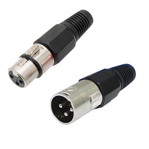 Conector Plug XLR Canon Femea Corpo Preto Canon Macho Corpo Preto