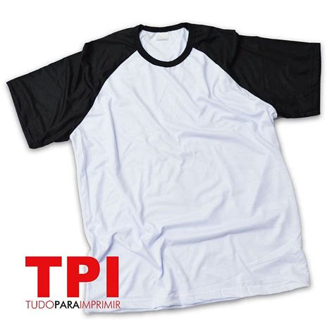 Camiseta Raglan Branca Preta Adulto Poli Ster Tpi Tudo Para Imprimir