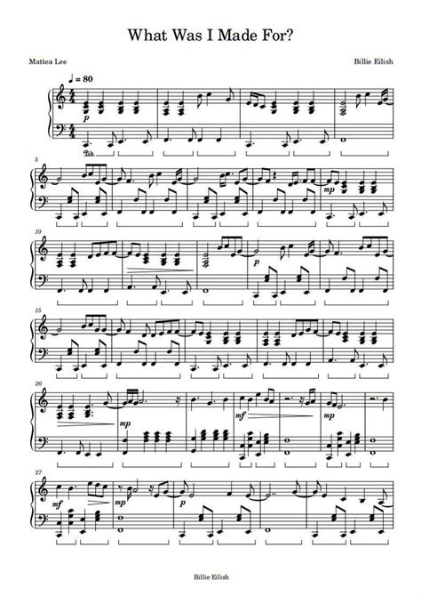 Billie Eilish What Was I Made For From Barbie Piano Sheet Music Pdf Etsy