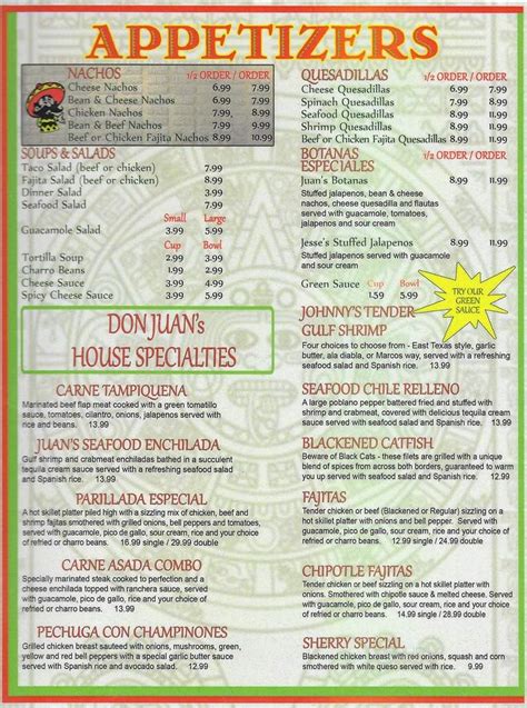 Online Menu Of Don Juans Mexican Restaurant Mount Pleasant Tx