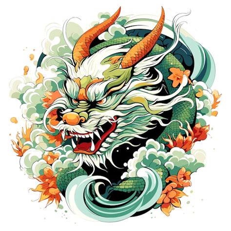 Groene Houten Chinese Draak Symbool Van In Vector Art Stijl