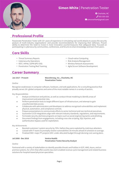 Penetration Tester Resume Example Guide Land Interviews