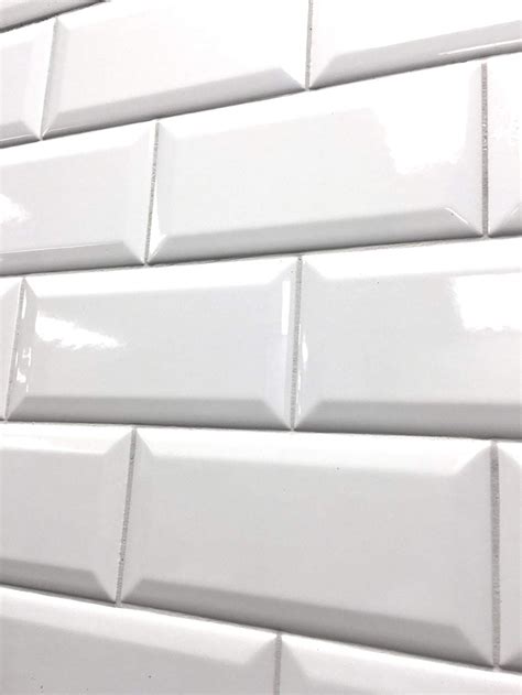 3x6 White Glossy Finish Beveled Ceramic Subway Tile Shower Walls