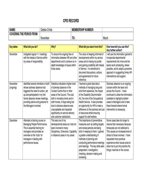 Cpd Record Plan Public Sector Example Pdf Child Care Relationships