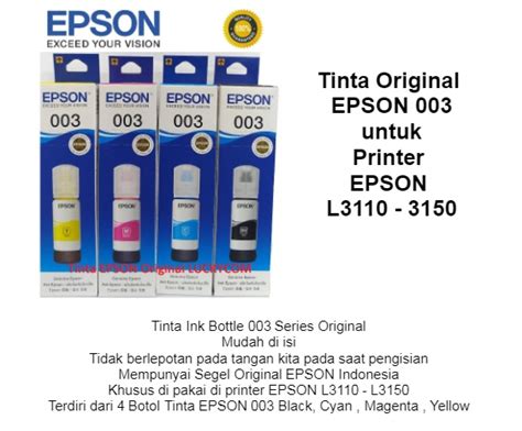 Jual Tinta Printer Epson 003 1 Set Warna Padi Umkm